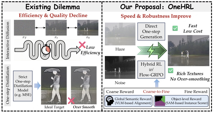 Hybrid Reinforcement Learning for One-step Degraded Infrared and Visible Image Fusion